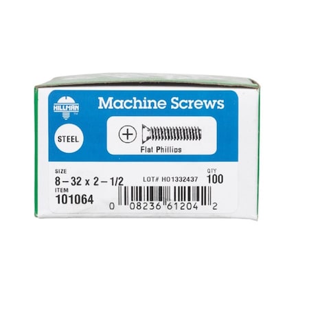 Hillman #8-32 x 2-1/2 in Phillips Flat Machine Screw, Zinc Plated Steel 77103